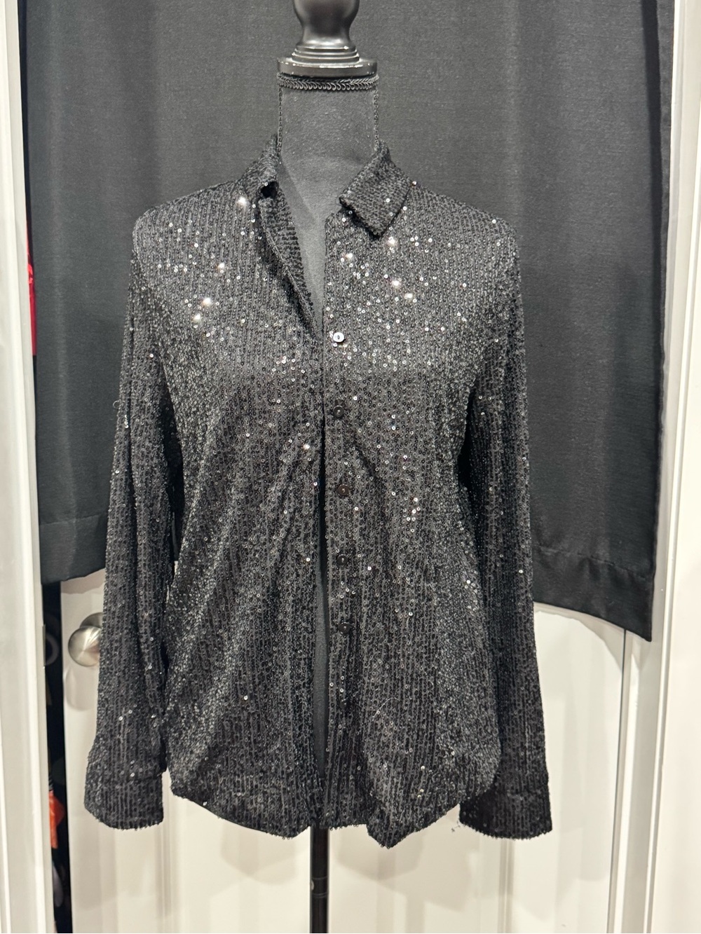 Love Black Sequin Button-Down Shirt